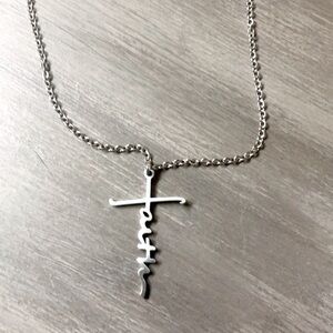 Silver Faith long Cross Necklace